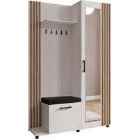 GARDEROBE Linaro mit Spiegel, Sitzbank in Lamellen-Optik 137/207/42 cm, Links - Schwarz/Weiß, Holzwerkstoff (137/207/42cm) - WFL GROUP