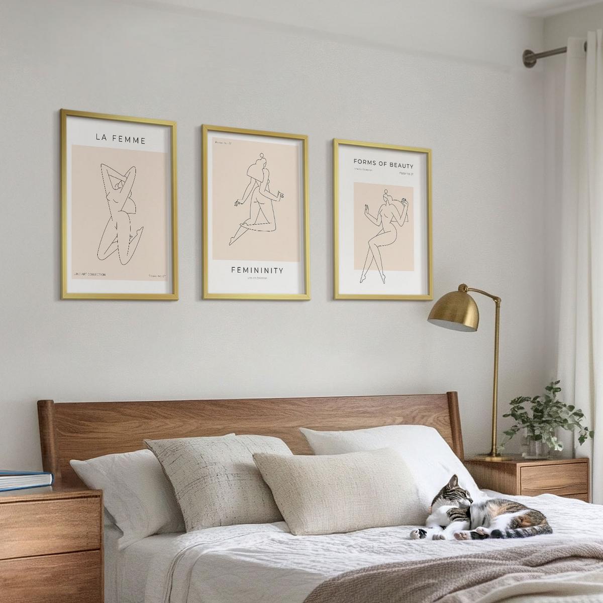 BILDER SET 3er Set - 40x60 cm Goldrahmen - Poster mit minimalistischen Frauensilhouetten - Goldfarben, Kunststoff (40/60cm) - TULUP
