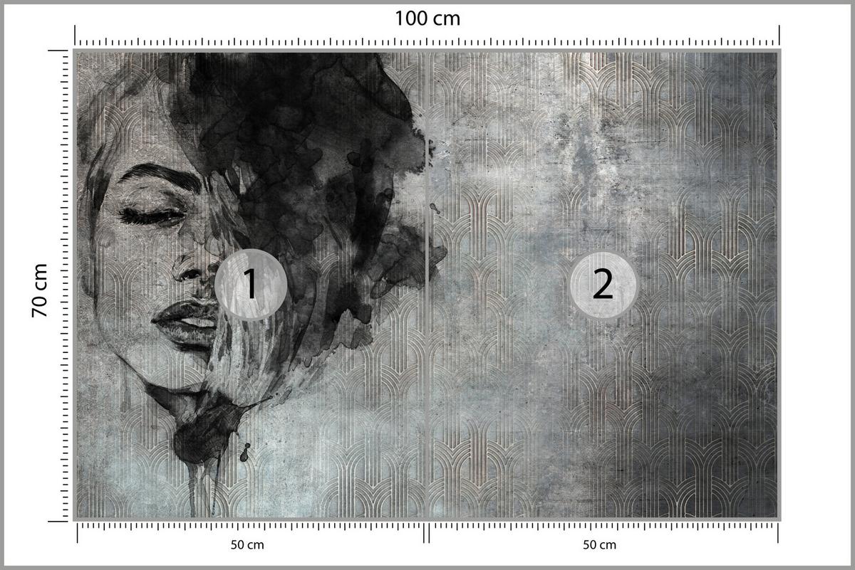 FOTOTAPETE für Wohnzimmer Abstrakte Frau Porträt Beton Ornament 100x70 - Grau, Papier (100/70cm) - Muralo