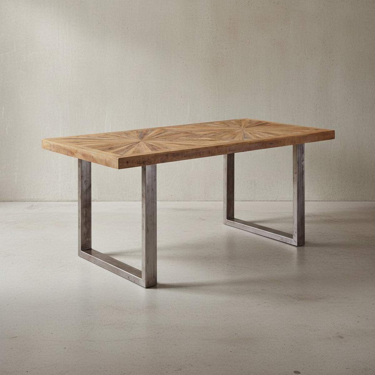ESSTISCH Mango Massivholz Metallgestell Industrial, Braun 100x200x76 cm - Silberfarben/Braun, Holz/Metall (200/100/76cm) - KADIMA DESIGN