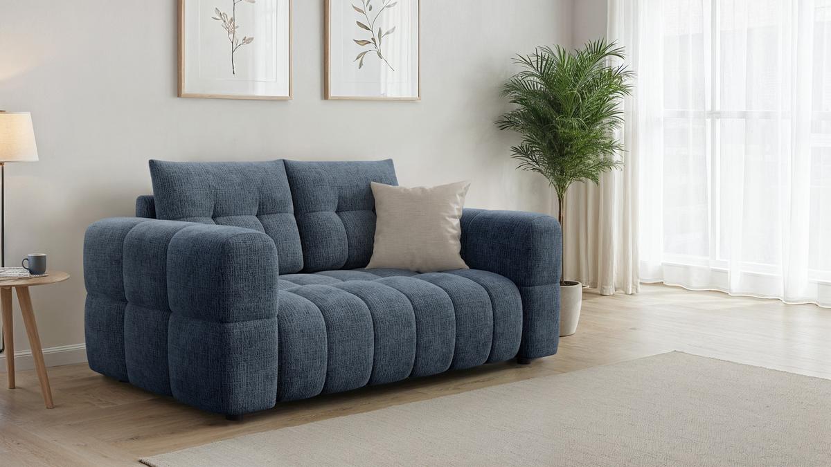 SOFA CLOUDI 2-Sitzer, marineblau - Blau/Schwarz, Holz/Textil (181/89/104cm) - Wozimo