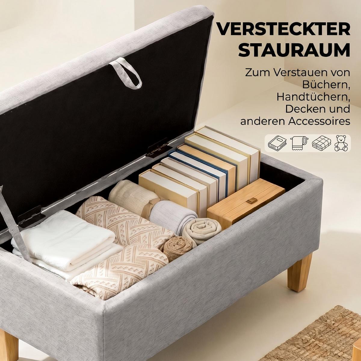 TRUHENBANK Polyester Schaumstoff Hellgrau - Hellgrau/Naturfarben, Holz/Textil (37/36/71cm) - HOMCOM