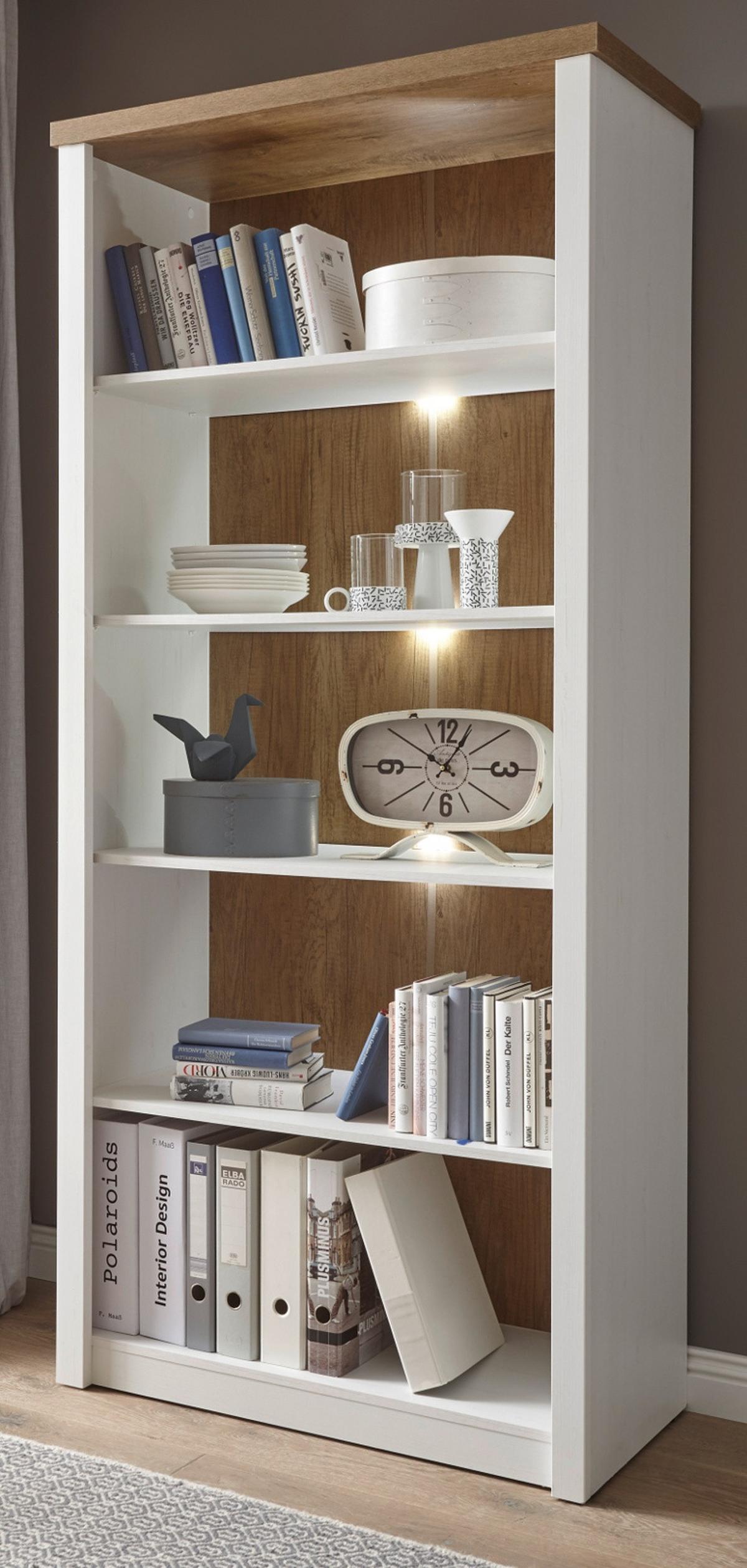 REGAL weiß Pinie, Eiche hell Landhaus, Standregal 90 x 198 cm - Eichefarben/Weiß, Holzwerkstoff (90/198/43cm) - Furn.Design