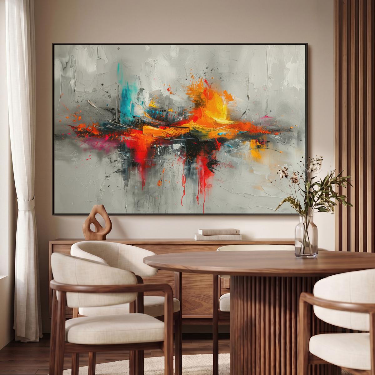 LEINWAND Bilder mit Rahmen - Moderne Kunst - Orange - Grau - Abstrakt - 150x100 - Hellgrau, Textil (150/100cm) - MuchoWow