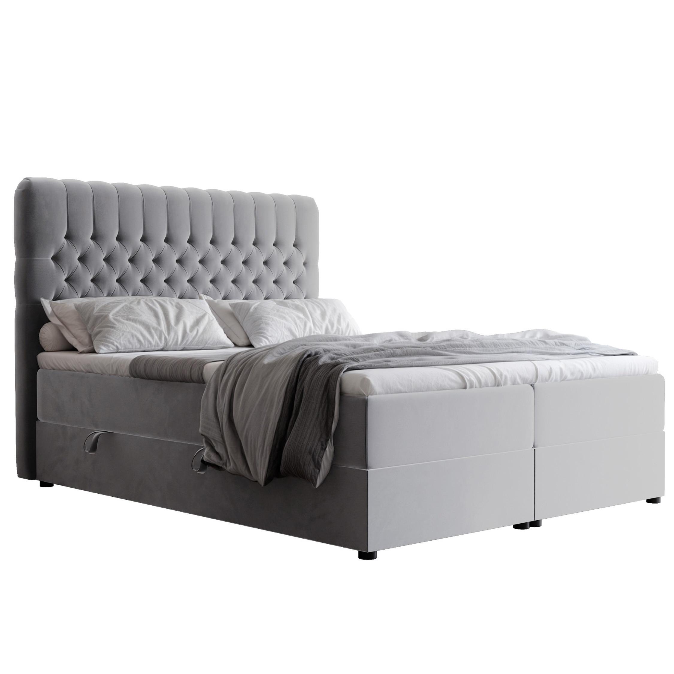 BOXBETT 200x200 cm mit Topper - Hellgrau, Holzwerkstoff/Textil (200/200cm) - Idohome