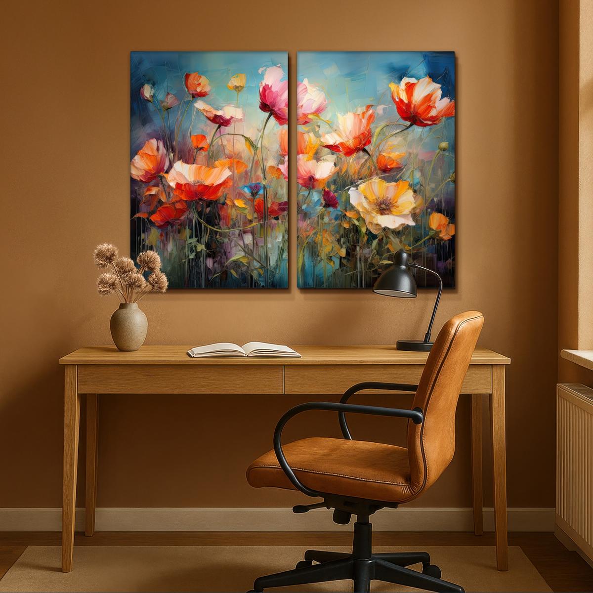 LEINWANDBILD 2er Set Blumen - Bunt - Abstrakt 120x90 cm - Blaugrau, Textil (120/90cm) - MuchoWow