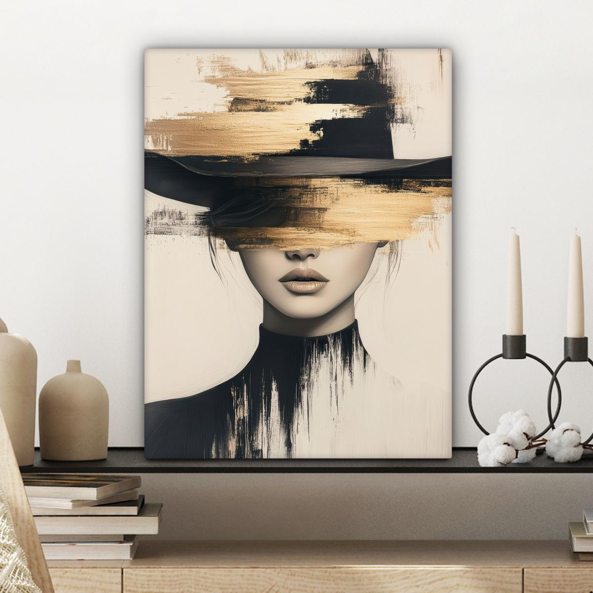 LEINWANDBILD Frau - Hut - Farbe Room Decor 30x40 cm - Goldfarben, Textil (30/40cm) - MuchoWow