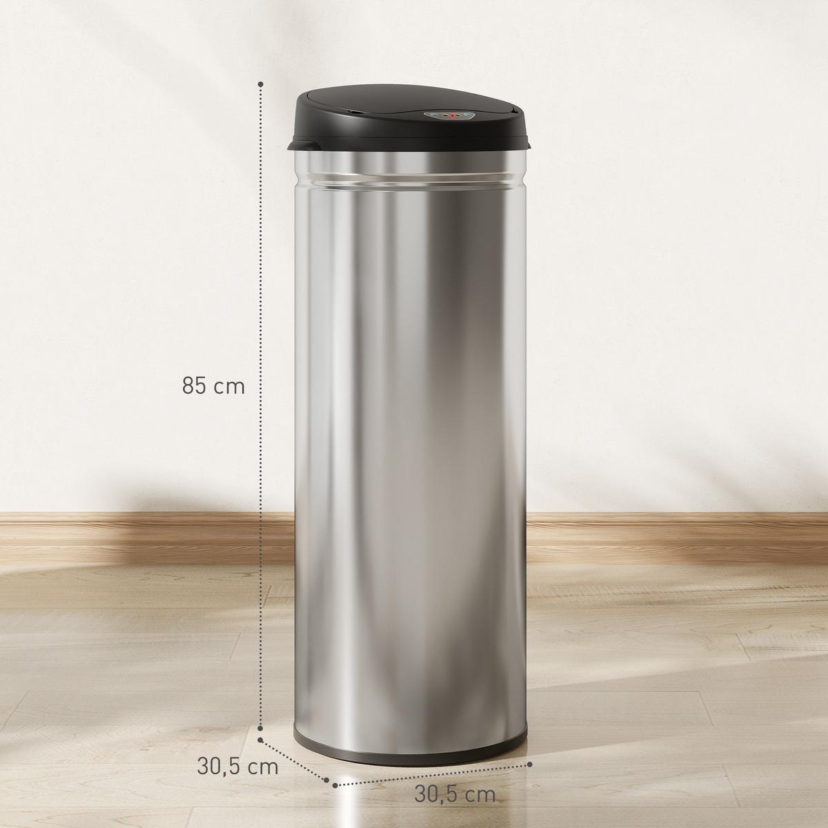 MÜLLEIMER mit Sensor 50L Edelstahl Automatischer Mülleimer mit Soft-Close-Deckel - Silberfarben, Metall (30.5/85/30.5cm) - HOMCOM