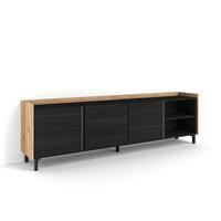 LOWBOARD, Schwarz und Eiche, 207/35/61cm, mit Beinen - Schwarz, Holzwerkstoff (207/61/35cm) - Skraut Home