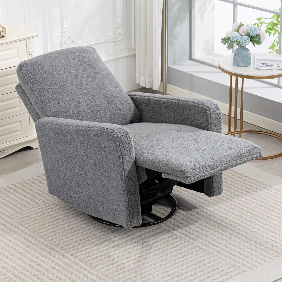 RELAXSESSEL, Fernsehsessel mit Liegefunktion, Wippfunktion, Fleece-Optik Grau - Grau, Textil/Metall (76/100/94cm) - HOMCOM