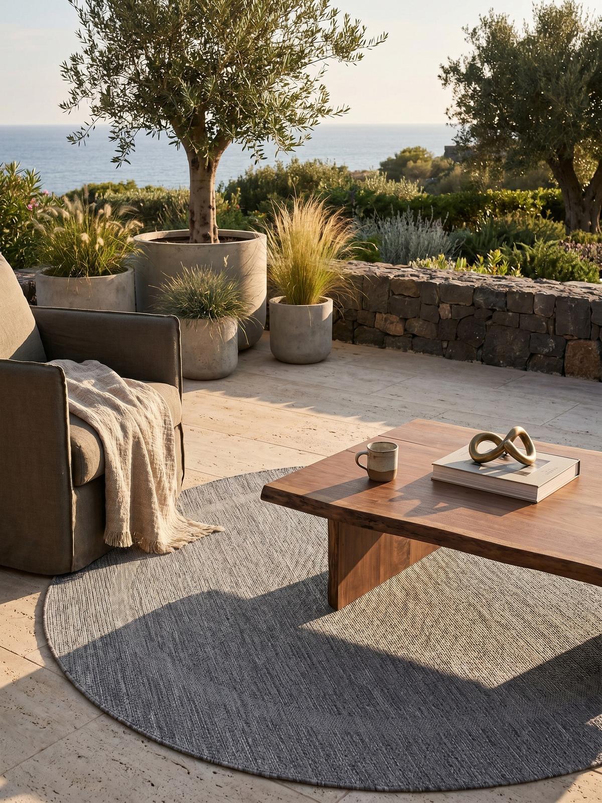 TEPPICH Outdoor ALSTER in Grau, einfarbig, Ø 160 cm - Grau, Textil (160/160cm) - KADIMA DESIGN