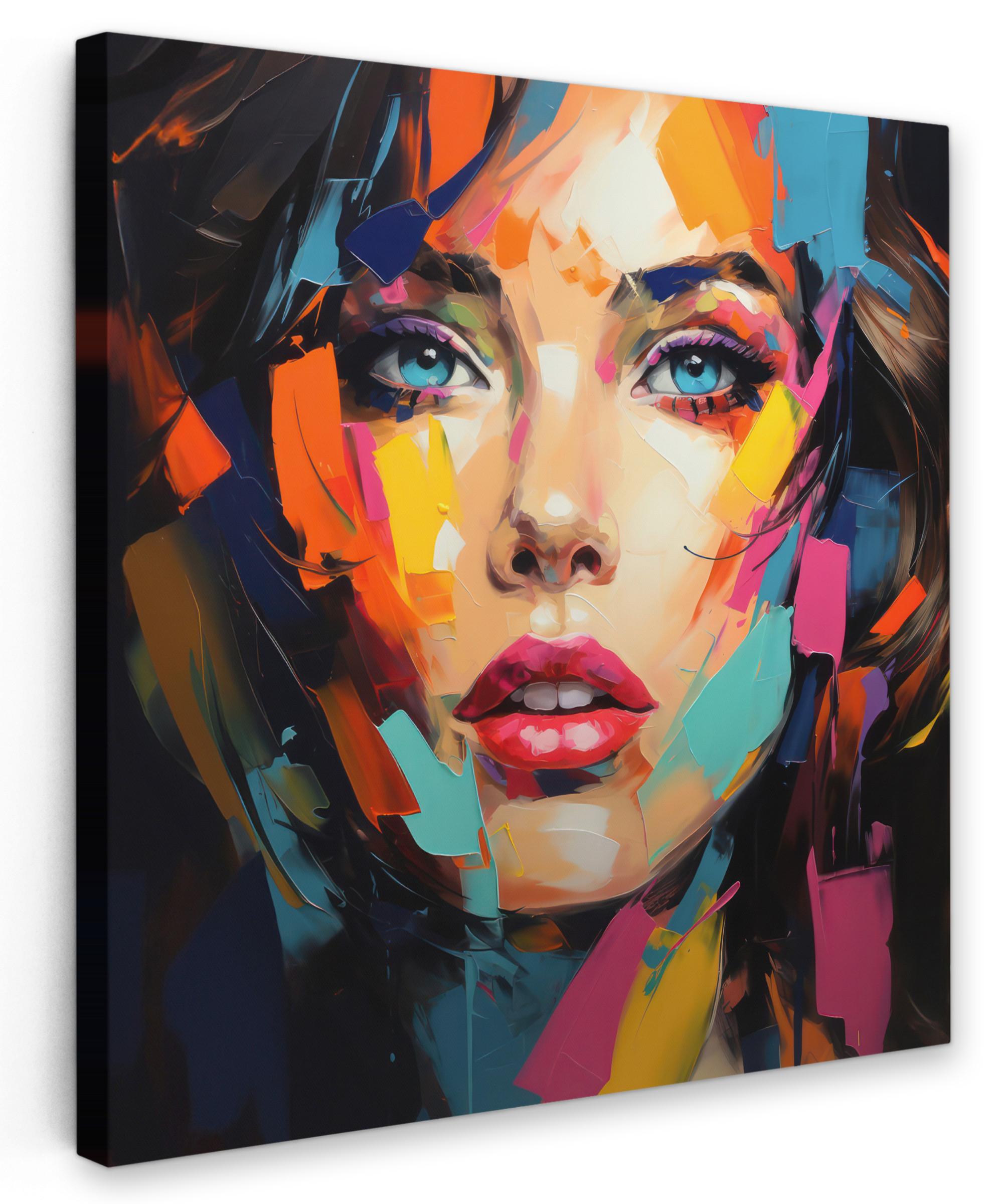 LEINWANDBILD Frau - Porträt - Farbenfroh - Kunst Wandbild Wohnzimmer 50x50 cm - Multicolor, Textil (50/50cm) - MuchoWow