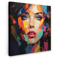 LEINWANDBILD Frau - Porträt - Farbenfroh - Kunst Wandbild Wohnzimmer 50x50 cm - Multicolor, Textil (50/50cm) - MuchoWow