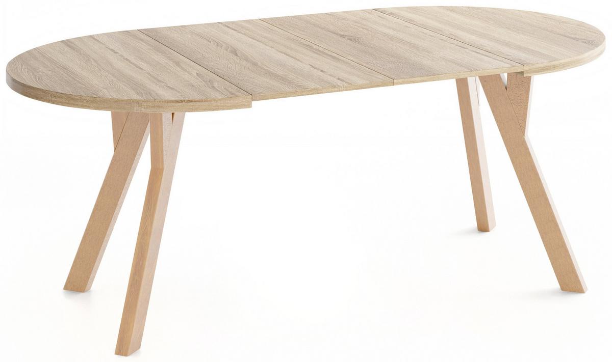 ESSTISCH Avero rund, ausziehbar, Massivholzbeine aus Buche, Eiche Sonoma Hellbraun 90-190/90/77 cm - Hellbraun/Sonoma Eiche, Holz/Holzwerkstoff (90/190/76.5cm) - WFL GROUP
