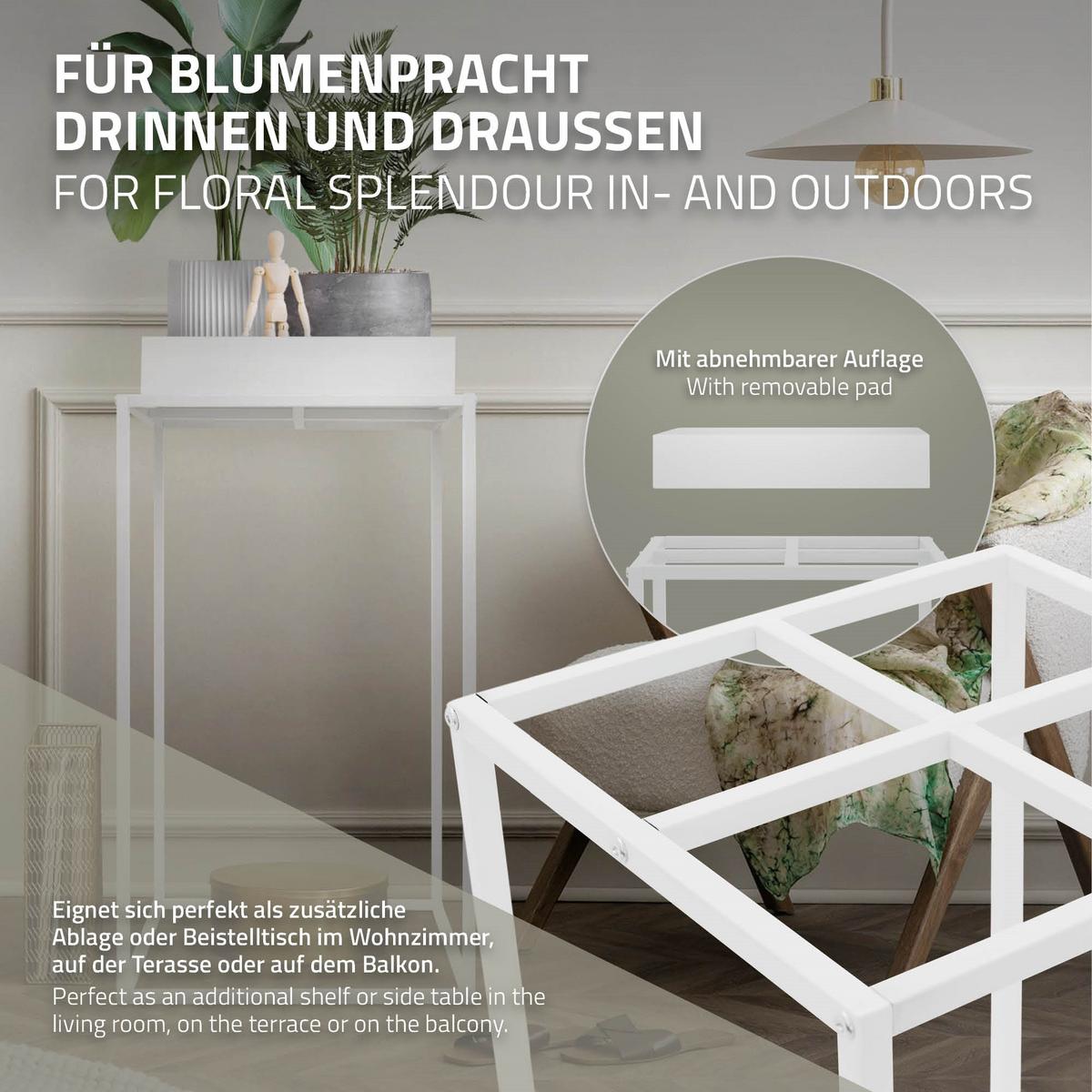 PFLANZENSTÄNDER Weiß 45x45x88 cm aus Metall Innen/Außen - Weiß, Metall (45/45/88cm) - ML-DESIGN