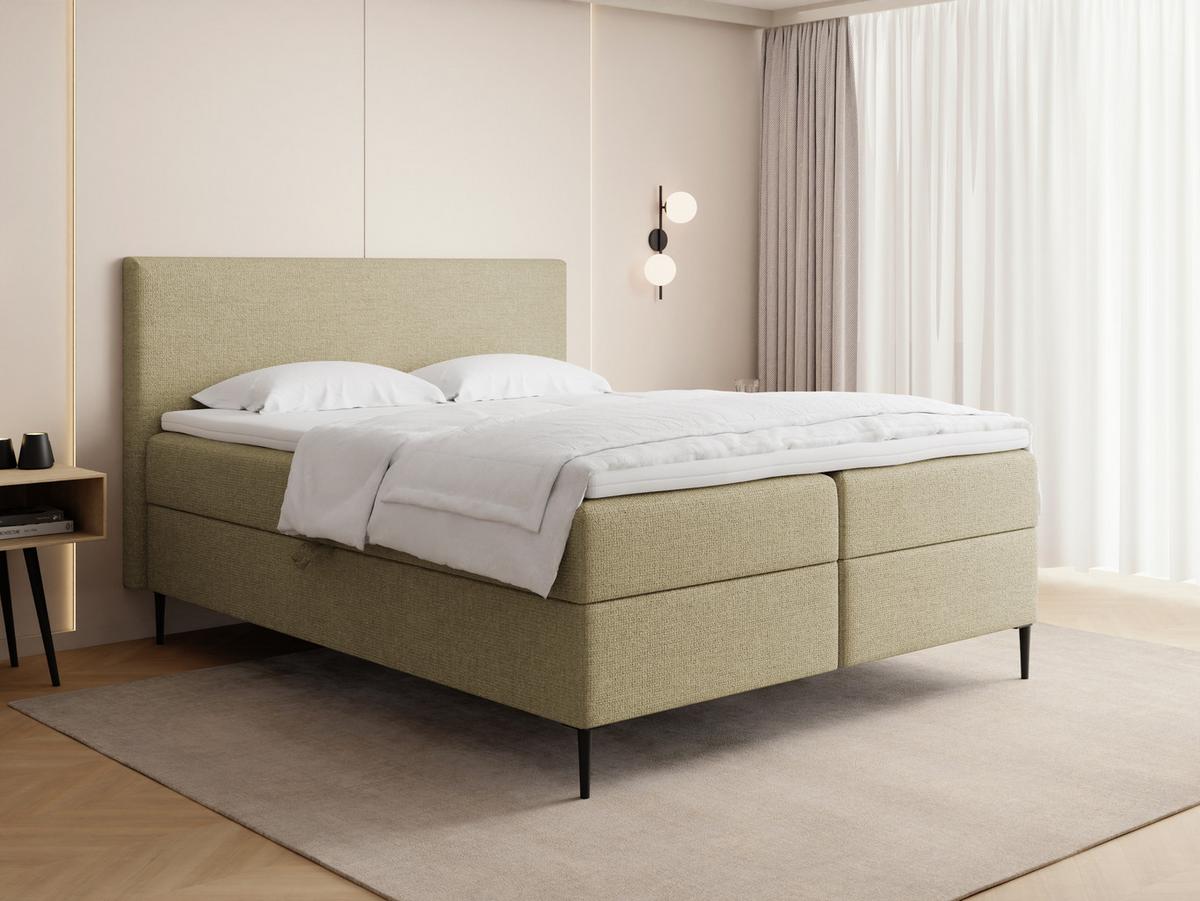 BOXBETT Alba Rise mit Bettkasten, Hell-Olivgrün Chenille 180x200 cm – inkl. H4 Taschenfederkern Matratze & Foam Topper - Schwarz/Olivgrün, Holz/Textil (180/200cm) - WFL GROUP