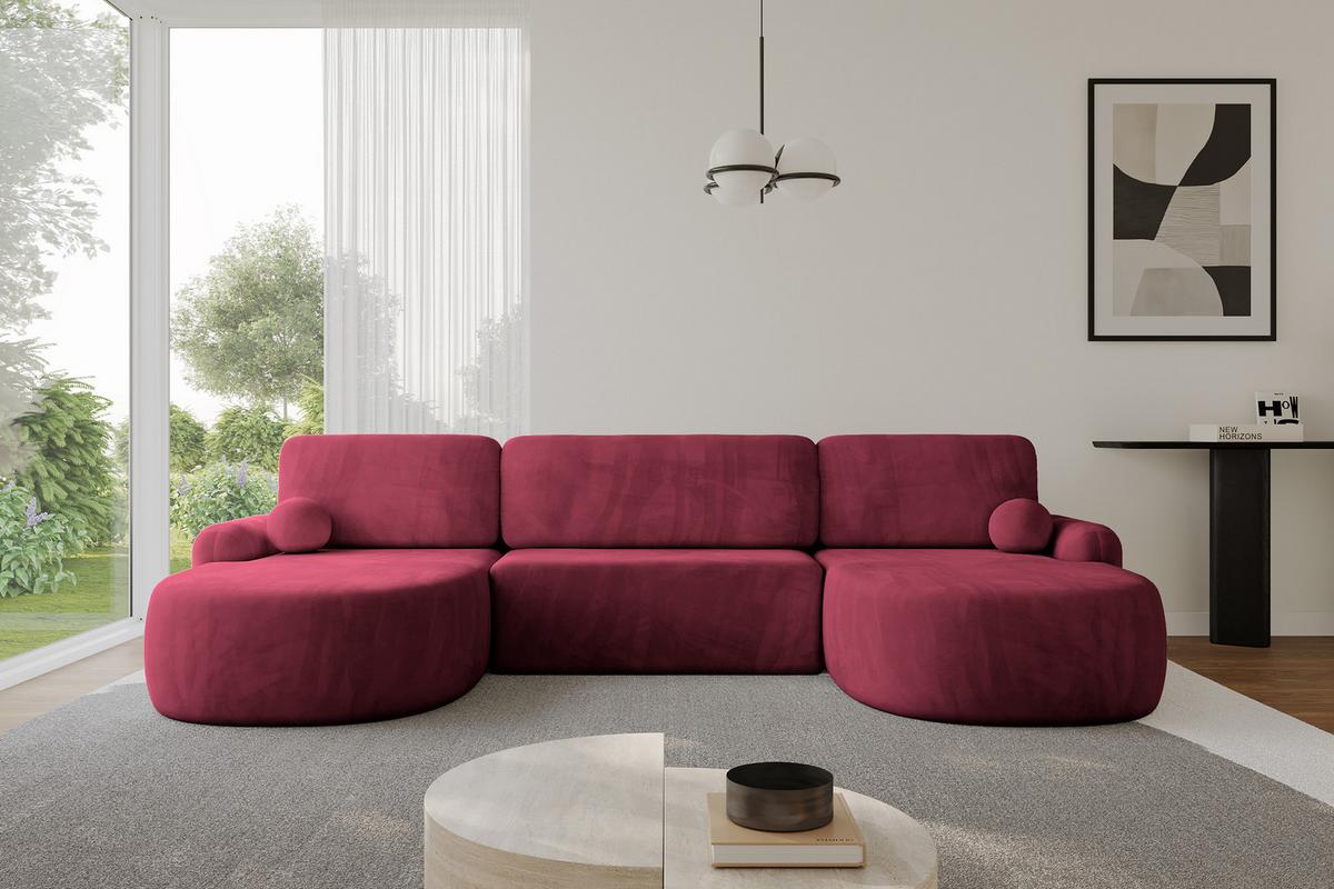 WOHNLANDSCHAFT mit Schlaffunktion und Bettkasten LIRA-U - 335x172x89 Bordeauxrot - Bordeaux, Holzwerkstoff/Textil (335/89/172cm) - ALTDECOR
