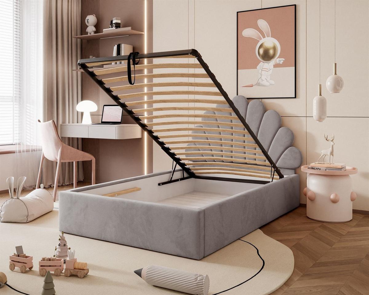 POLSTERBETT ASHLEY mit Bettkasten 140x200 cm, Stoff: Jasmine 90 - Dunkelgrau, Textil - Lookway