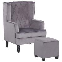 SESSEL Samtstoff grau plus Hocker Sandset - Grau, Textil (72/101/75cm) - Beliani