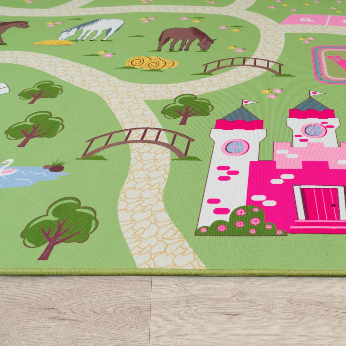 KINDERTEPPICH Waschbar, mit Bauernhof‑Straßen-Motiv, Grün, 140 x 200 cm - Grün, Textil (200/140cm) - KADIMA DESIGN