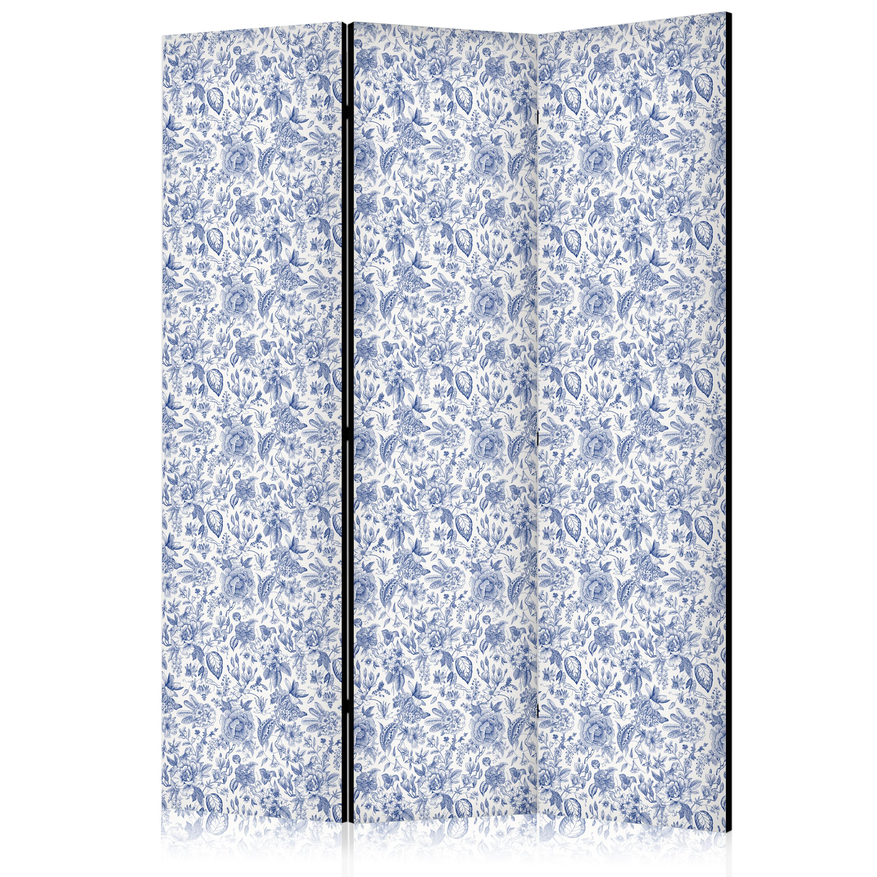 PARAVENT Akustik 3-tlg 135x172 cm Blaue Blumen - Blau, Holz/Textil (135/172/3cm) - Muralo
