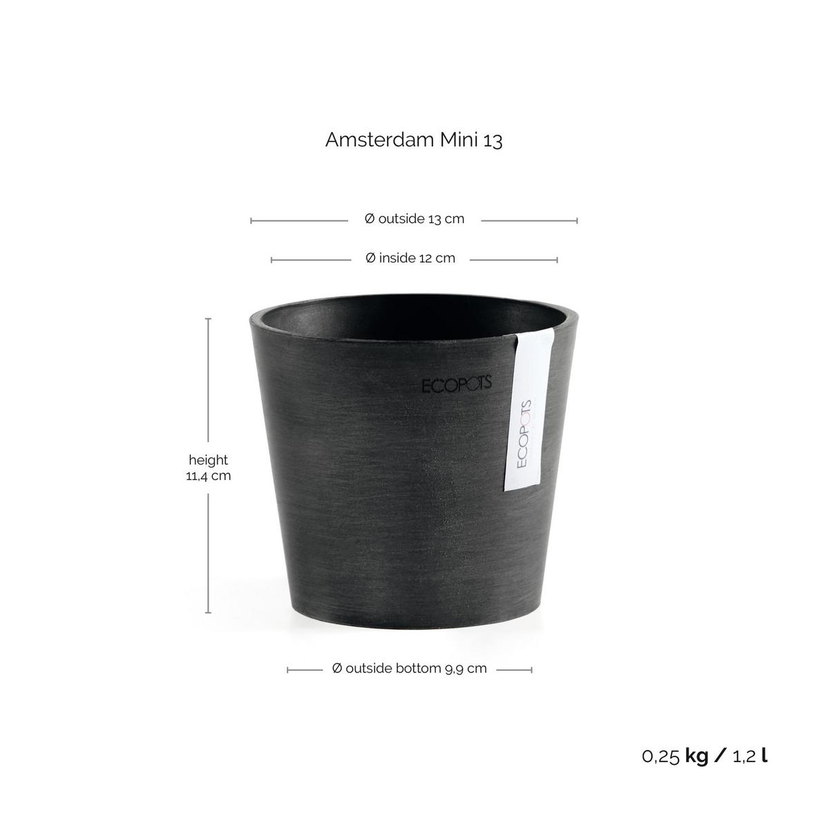 BLUMENTOPF Amsterdam 13/11,4 cm Dunkelgrau - Dunkelgrau, Kunststoff (13/11.4cm) - Ecopots