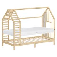 KINDERBETT 90x200 cm mit Matratze Lattenrost & Dach Hausbett aus massivem Kiefernholz Natur - Naturfarben, Holz (90/200cm) - ML-DESIGN