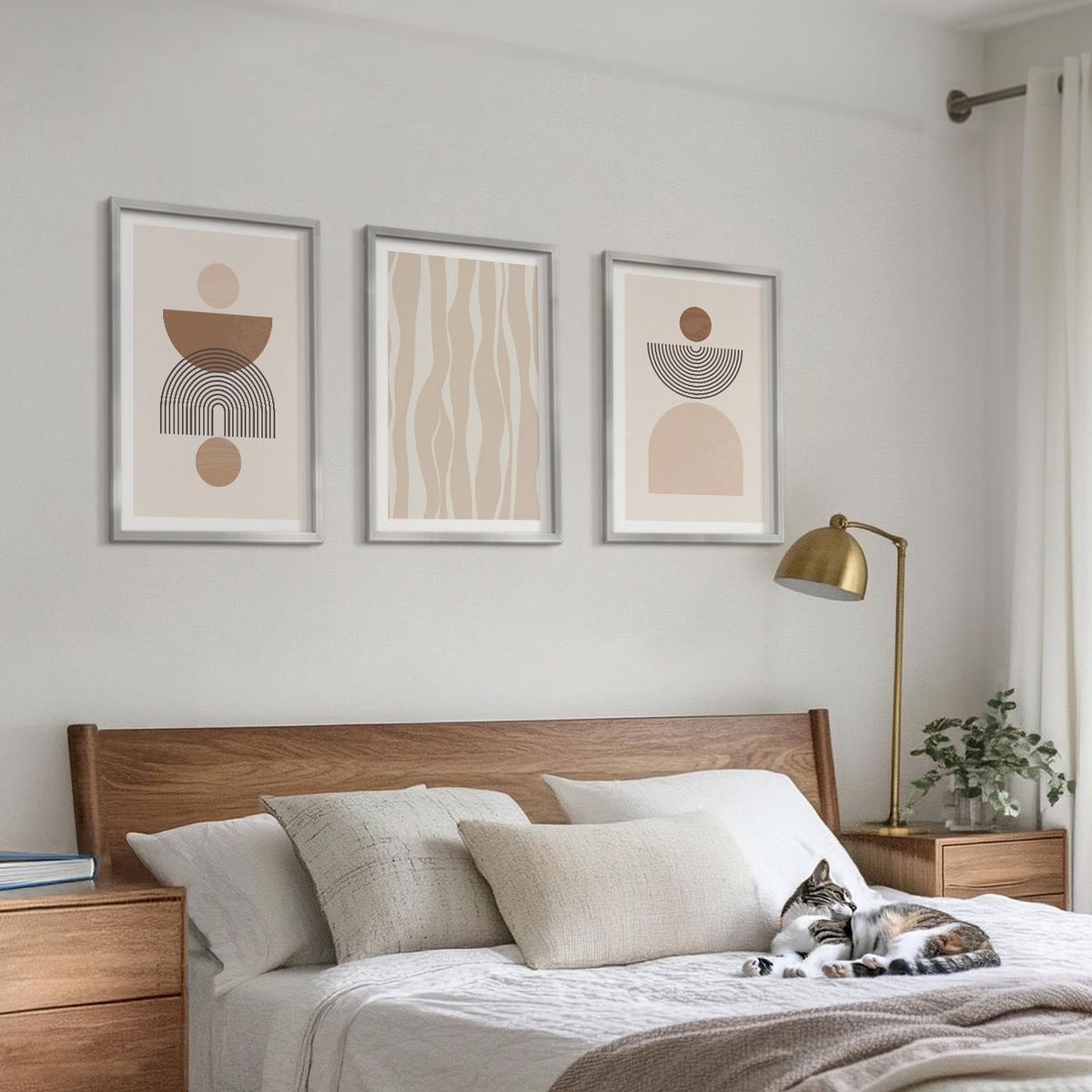 BILDER SET 3er Set - 40x60 cm Silberner Rahmen - Abstrakte Formen braun beige - Silberfarben, Kunststoff (40/60cm) - TULUP