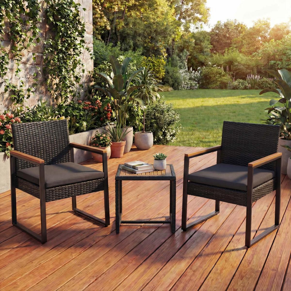 POLY-RATTAN GARNITUR Schwarz - Schwarz, Kunststoff - MCW