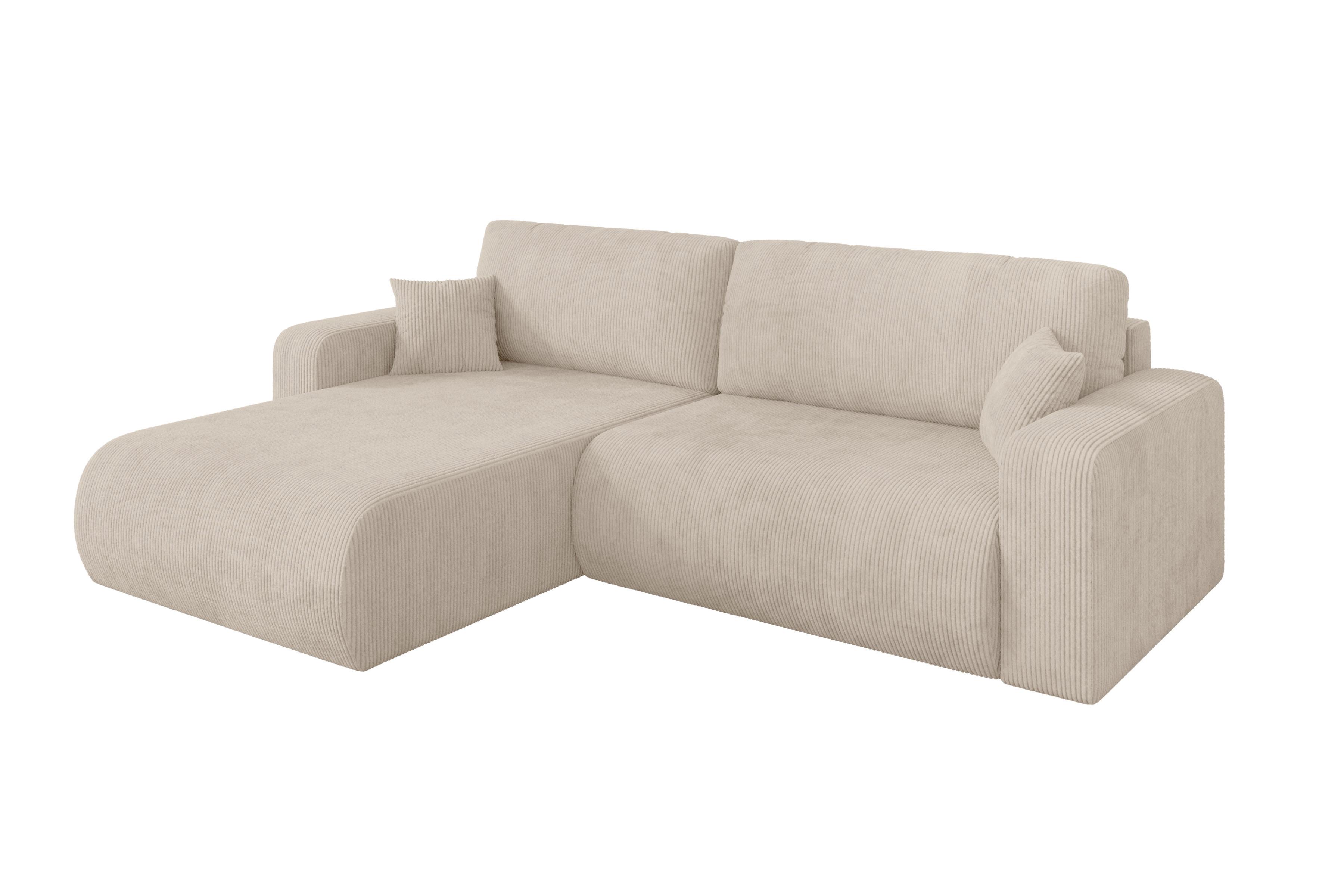 ECKSOFA mit Schlaffunktion Ottomane Links BERY-L 276x193x88 Beige Cord - Beige/Schwarz, Holzwerkstoff/Kunststoff (276/193cm) - ALTDECOR