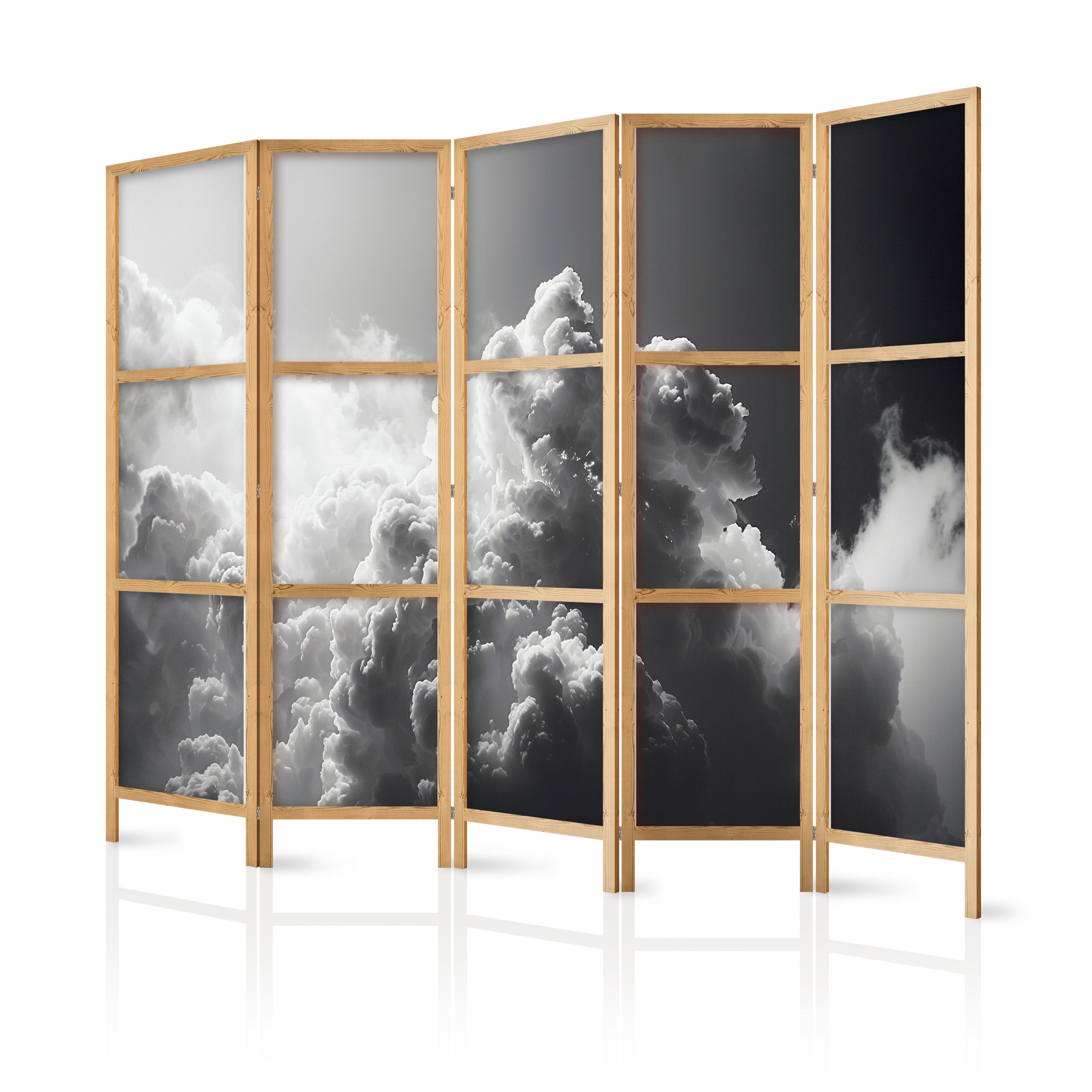 PARAVENT Japanischer 5-tlg 225x172 cm Wolken - Schwarz, Holz/Textil (225/172/3cm) - Muralo