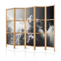 PARAVENT Japanischer 5-tlg 225x172 cm Wolken - Schwarz, Holz/Textil (225/172/3cm) - Muralo