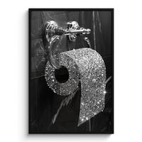 POSTER MIT RAHMEN WC - Toilettenpapier - Schwarz und weiß - Glitter Bilderleiste 80x120 cm - Silberfarben, Papier (80/120cm) - MuchoWow
