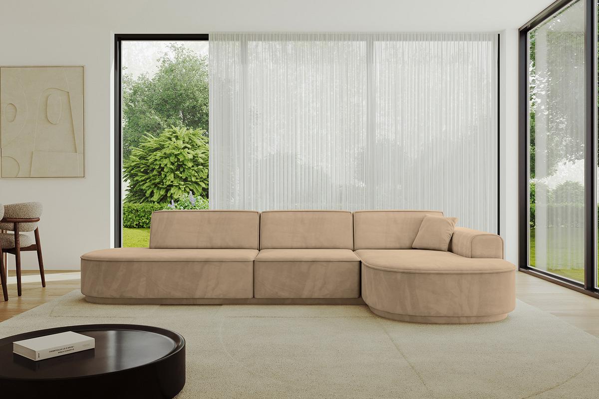 ECKSOFA Ottomane Rechts MARI-L2-v3 - 328x171x83 cm Taupe Velours - Taupe/Schwarz, Holzwerkstoff/Kunststoff (171/328cm) - ALTDECOR