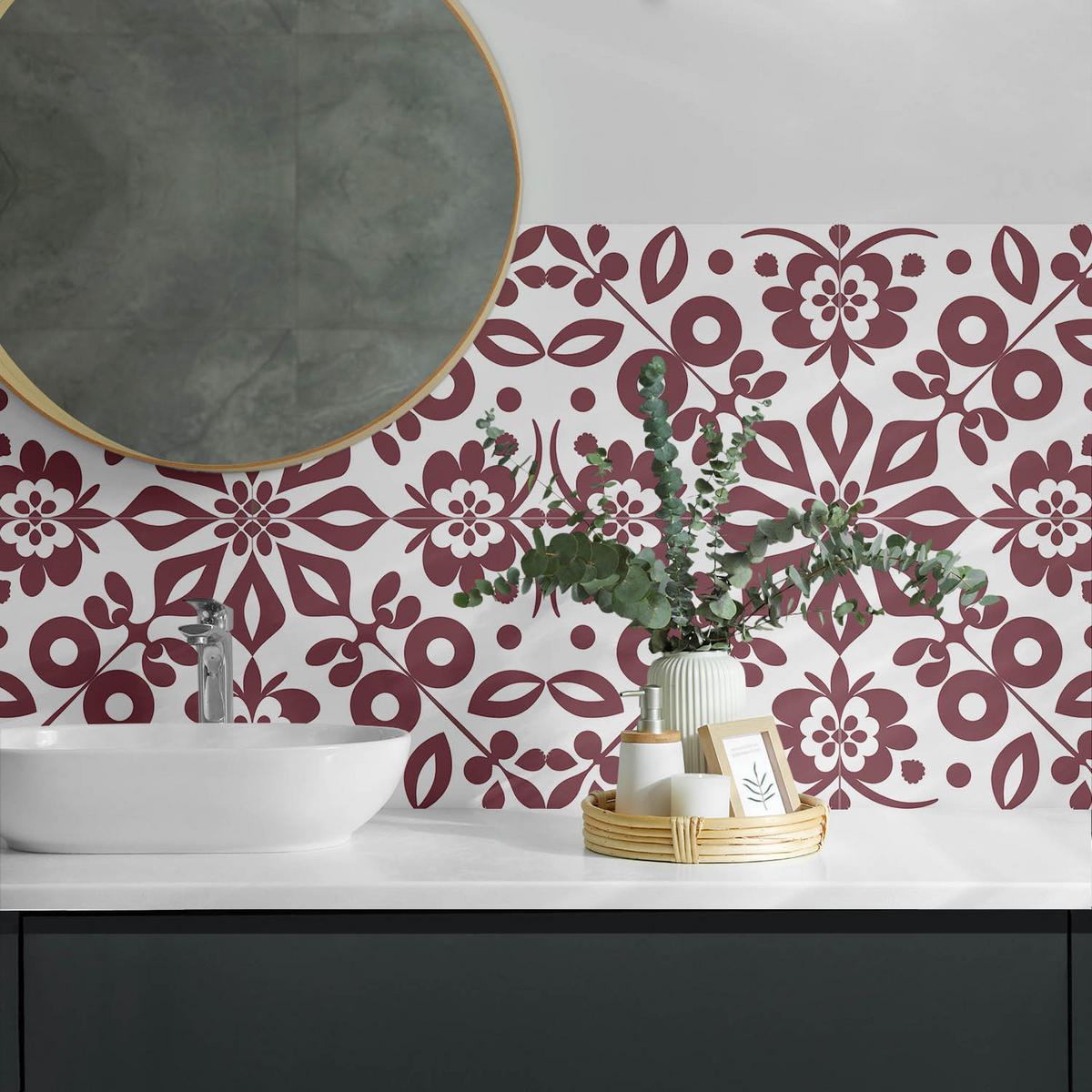 WANDPANEEL 120x60 cm selbstklebend Rosaria - Weiß/Dunkelrot, Kunststoff (60/1.6/120cm) - Wallfluent