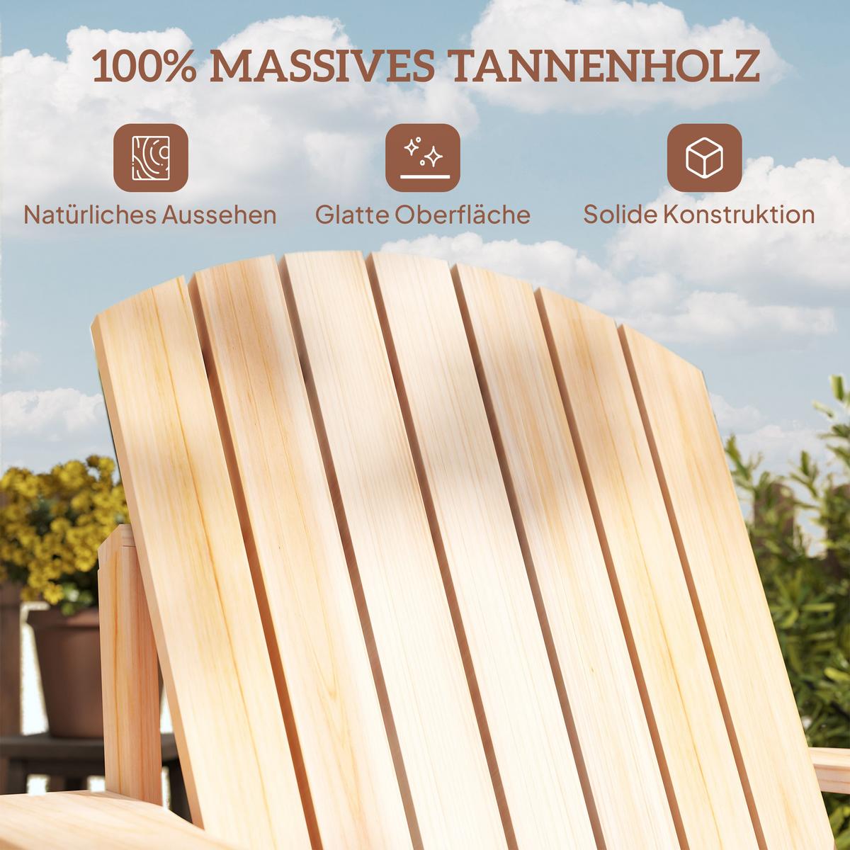 ADIRONDACK-GARTENSTUHL mit Becherhalter Gartenliege Balkonstuhl Massivholz Natur - Fichtefarben, Holz (95/93/72cm) - Outsunny