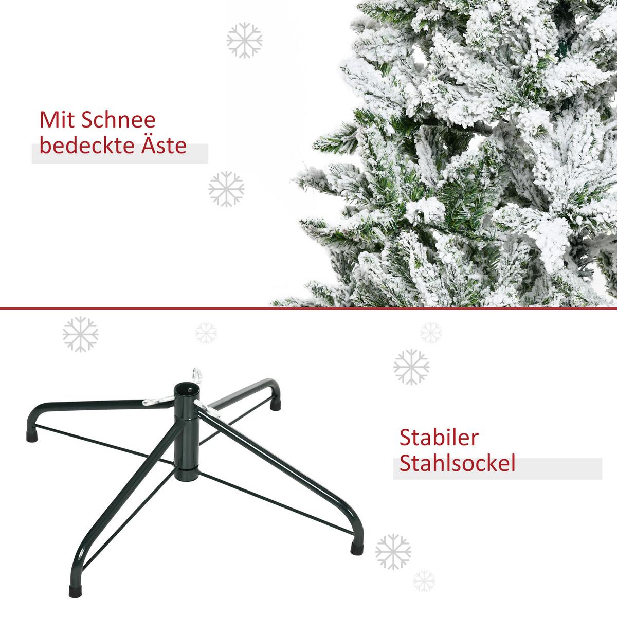 KÜNSTLICHER WEIHNACHTSBAUM mit Kunstschnee, Indoor 180 cm - Grün, Kunststoff/Metall (180cm) - HOMCOM