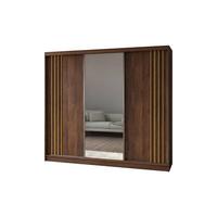 SCHWEBETÜRENSCHRANK NELVIA 240/216/61 cm Modern Kleiderschrank 3-türig mit Spiegel Nussbaumfarben - Nussbaumfarben, Holzwerkstoff (240/216/61cm) - MASSENO