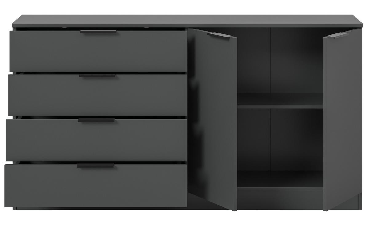 SIDEBOARD grau 148 x 80 cm, Kommode mit viel Stauraum - Schwarz/Grau, Holzwerkstoff/Kunststoff (148/80/35cm) - Inn.Furn