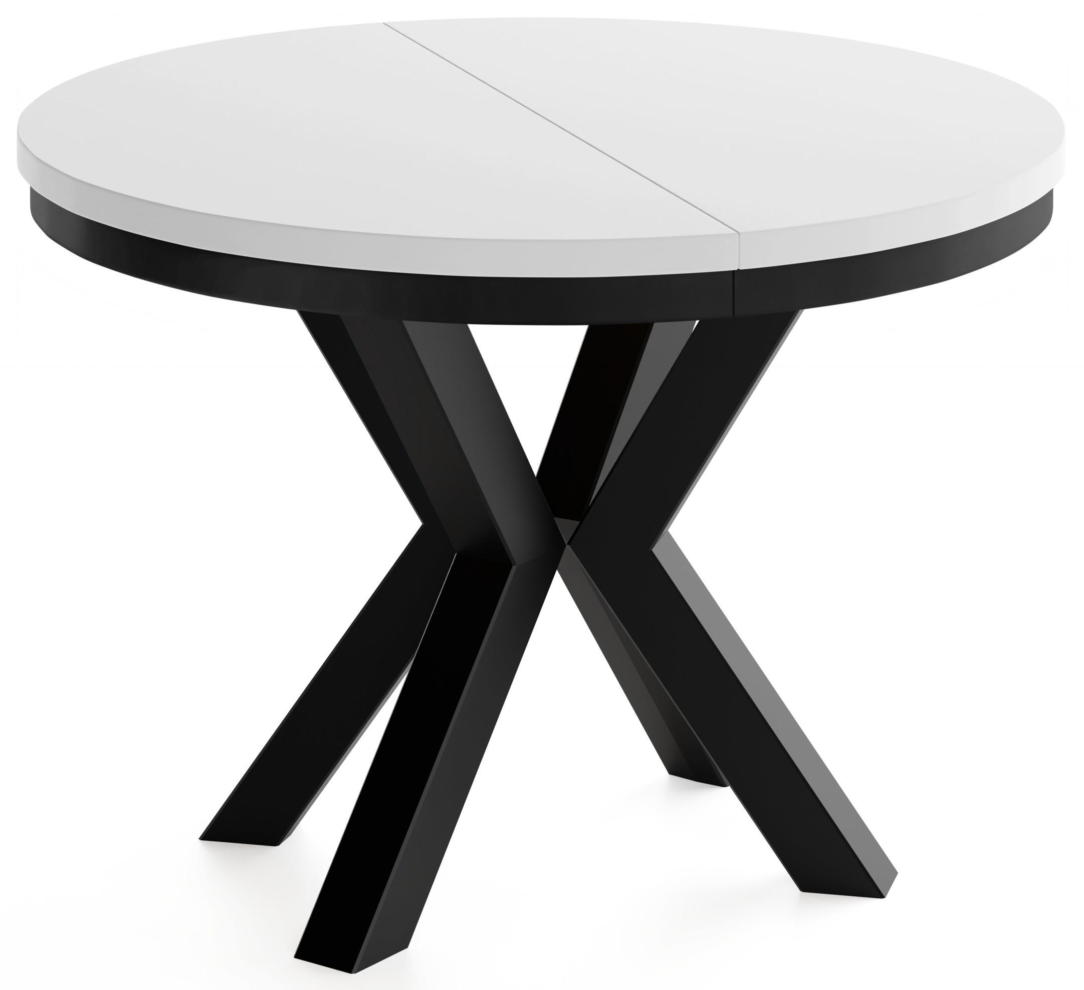 ESSTISCH Clara runder ausziehbarer, Weiß 120-200/120/76 cm - Schwarz/Weiß, Holzwerkstoff/Metall (120/200/76cm) - WFL GROUP