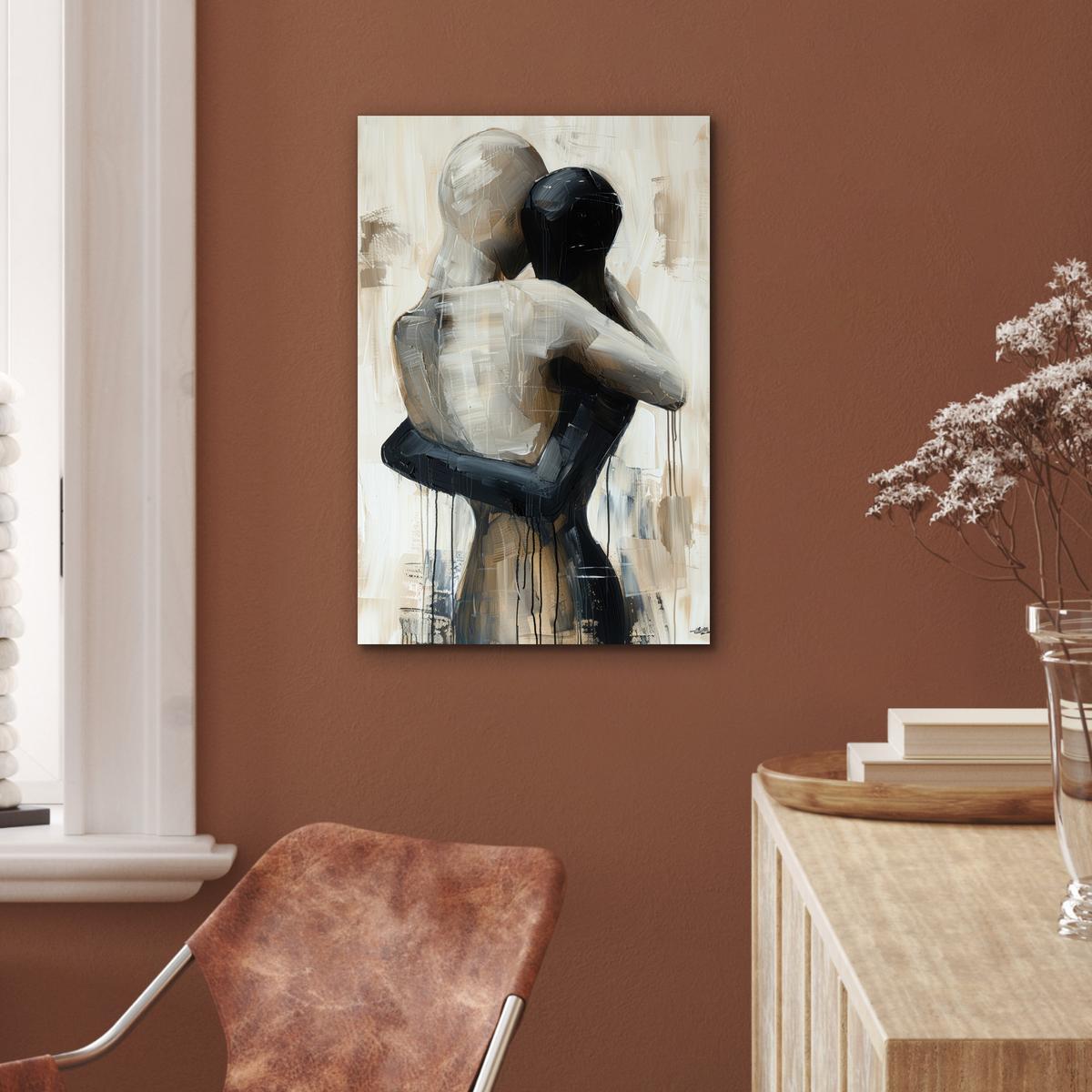 METALLBILD Abstrakt - Liebe - Schwarz und weiß - Modern Deko Schlafzimmer 40x60 cm - Schwarz, Metall (40/60cm) - MuchoWow
