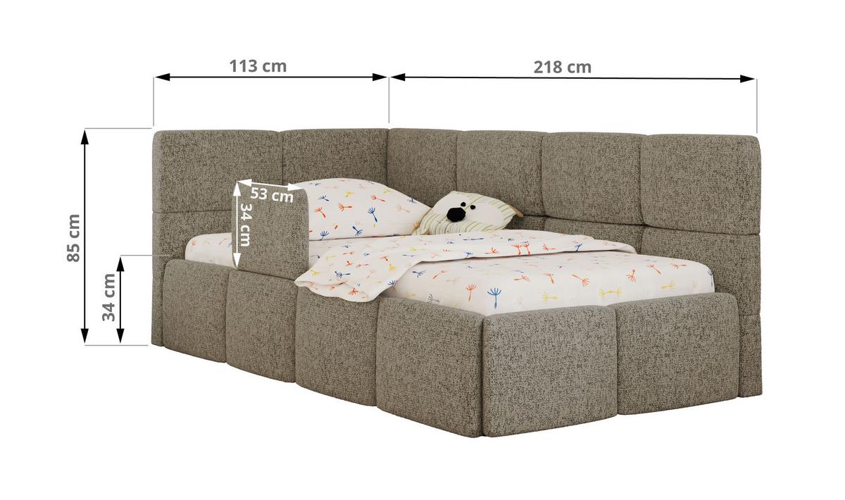 POLSTERBETT ARVO ALTA 90/200 - Dunkelbeige Struktur - Ohne Matratze - Rechts - Hellbraun, Textil (90/200cm) - MKS