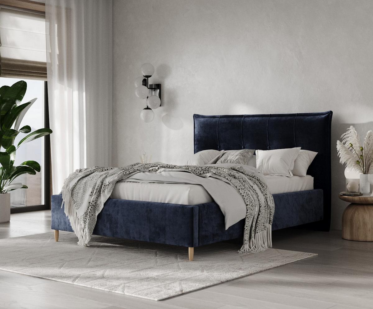 POLSTERBETT Plaza 180/200 cm Marineblau im Lotta Stoff - Naturfarben/Dunkelblau, Holz/Holzwerkstoff (180/200cm) - AltaBeds