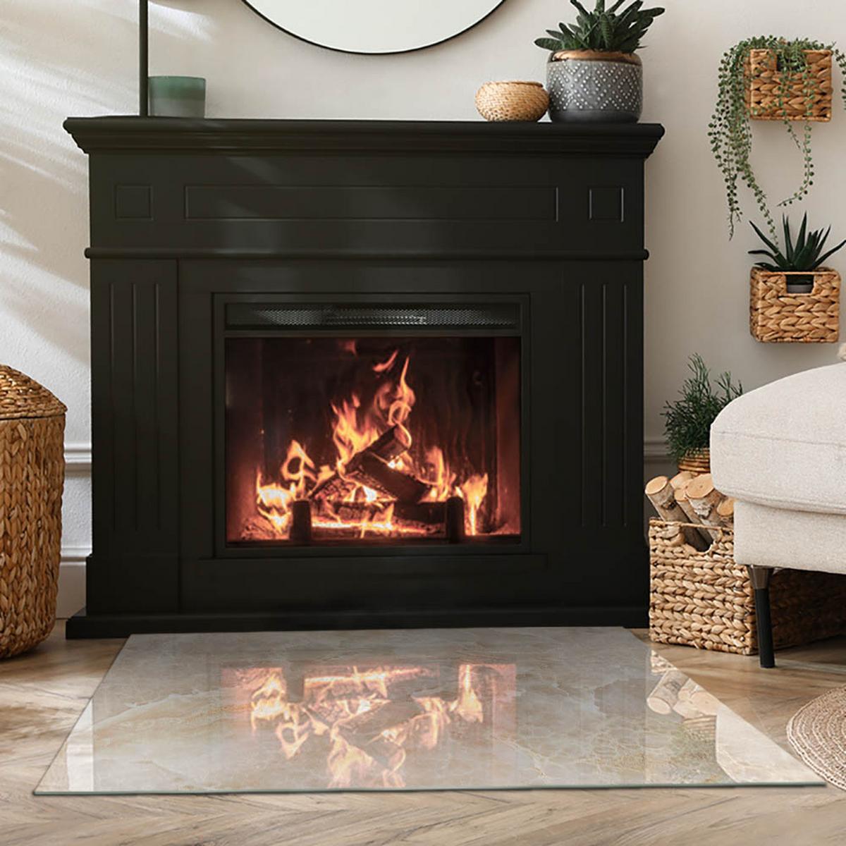 GLASPLATTE für Kamin 100x70 cm - Beige, Glas (100/70/0.4cm) - TULUP