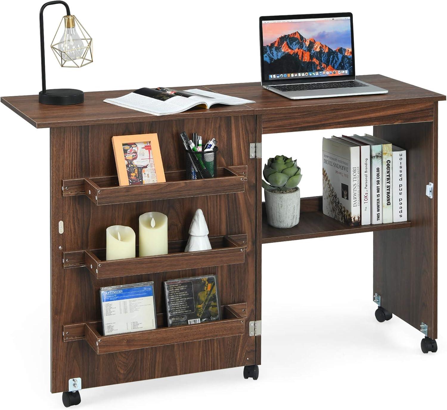 NÄHSCHRANK 2 in 1 Schreibtisch Braun - Braun, Holz (40/119/80cm) - COSTWAY
