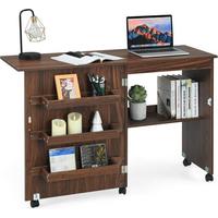 NÄHSCHRANK 2 in 1 Schreibtisch Braun - Braun, Holz (40/119/80cm) - COSTWAY
