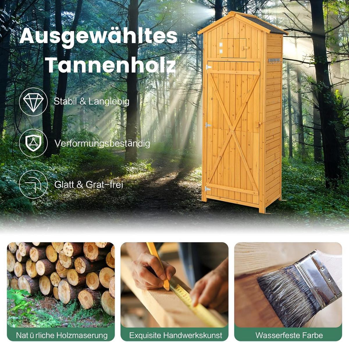 GERATEHAUS wetterfest Holz - Apfelbaumfarben, Holz (75/181/50cm) - COSTWAY