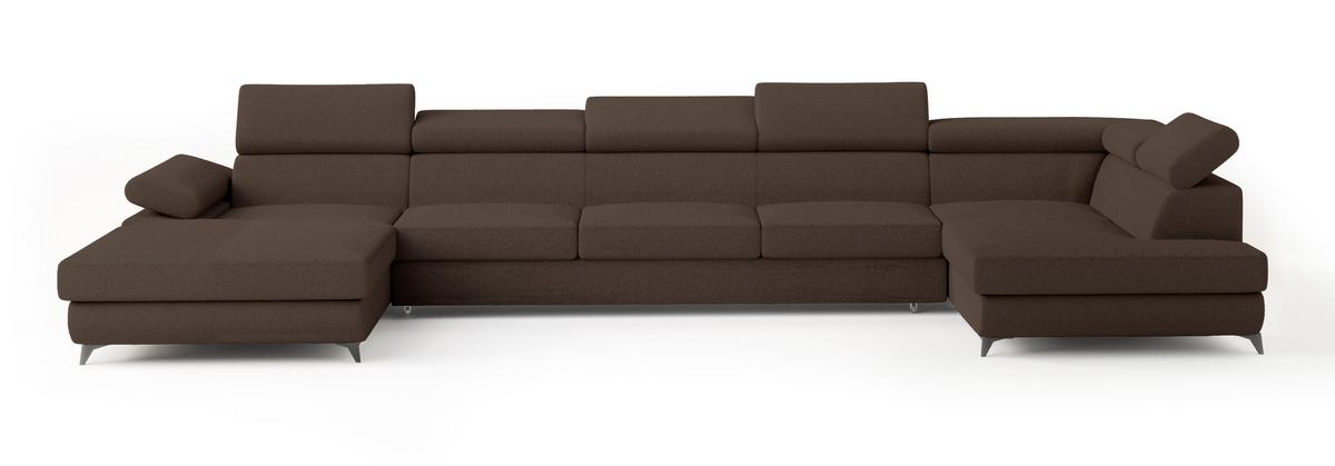WOHNLANDSCHAFT MONTIVA Braun Boucle-Stoff mit Schlaffunktion - Braun, Holz (410/89/190cm) - MASSENO