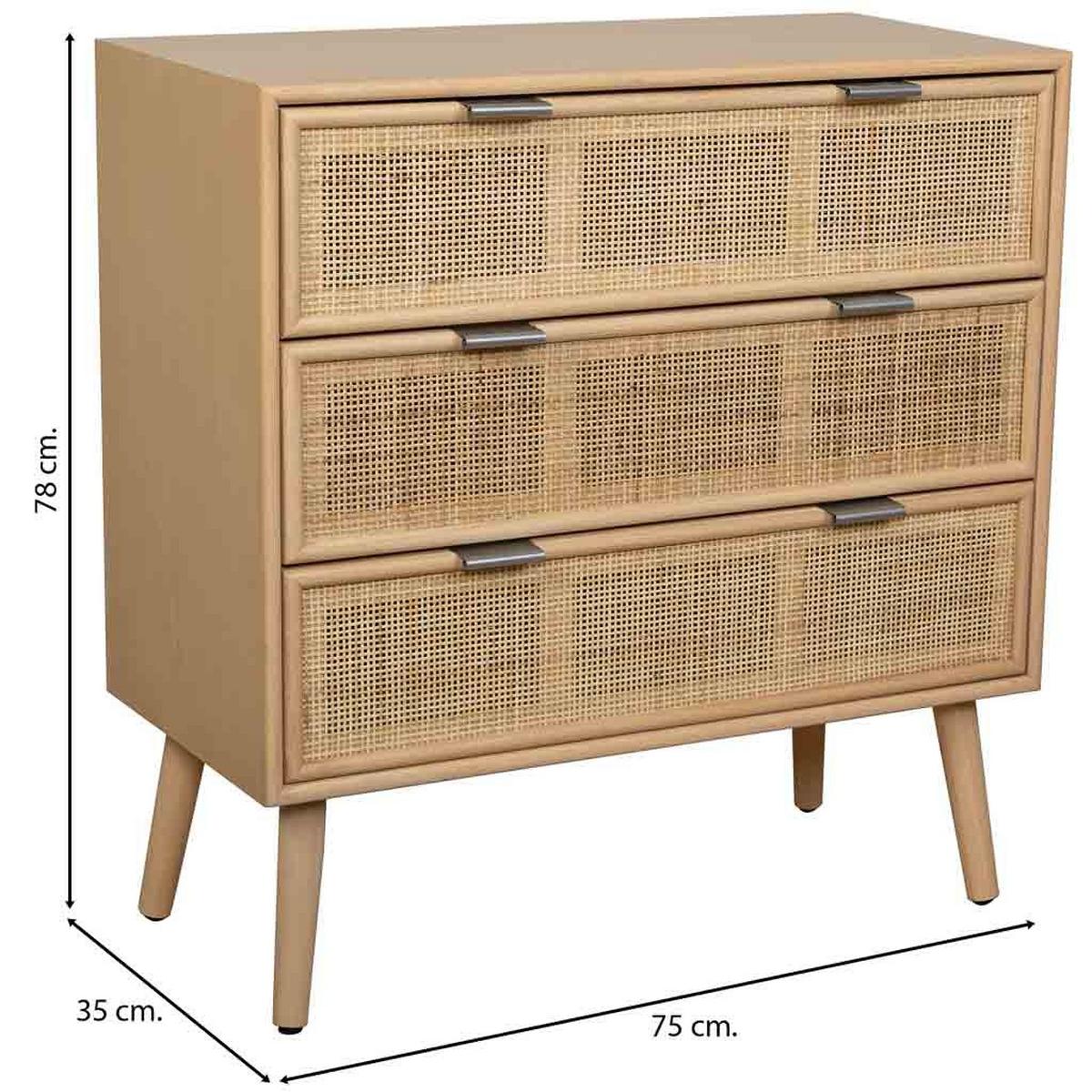KOMMODE aus MDF und Rattan und Gitter, braun, 75x35x78cm - Braun, Holzwerkstoff (75/78/35cm) - Wanderlust