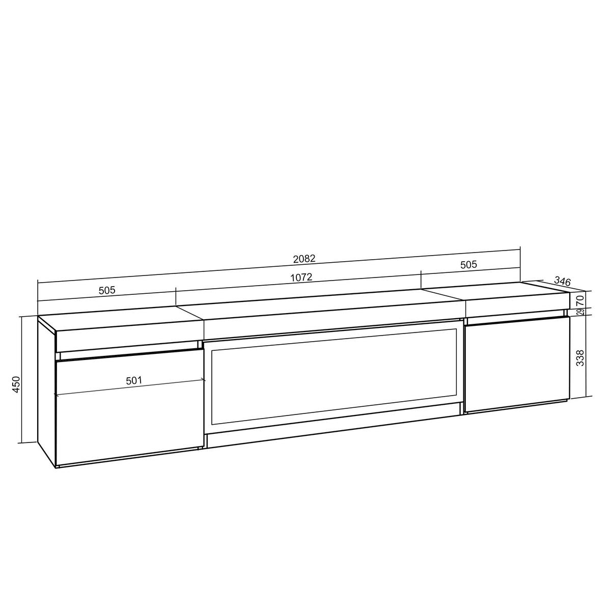 LOWBOARD, Tv-Schrank, mit Elektrokamin XXL, Eiche, Schwarz, 208/35/45cm - Eichefarben/Multicolor, Holzwerkstoff (208/45/35cm) - Skraut Home